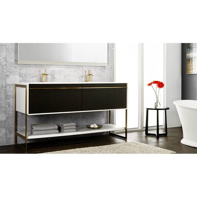 WETSTYLE  Canada Deco Vanity Floormount 24'' - Wll Config Black Matte Lacquer And White Matte Lacquer - Satin Brass Metal